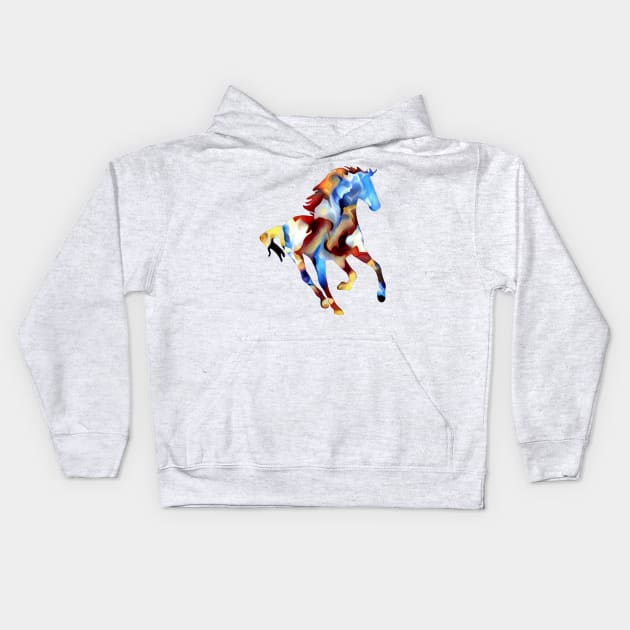 Colorful  Running Horse Art Kids Hoodie by AlondraHanley